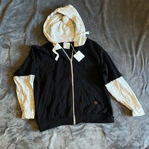 Doudlju, back and white/gray zipper hoodie, 1XL